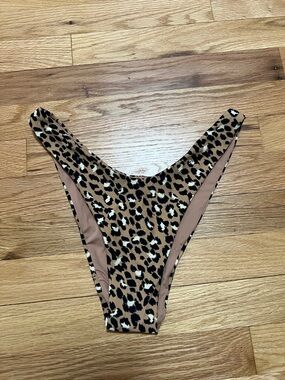 aerie Leopard Print High-Cut Bikini Bottoms in Brown, Black, Cream